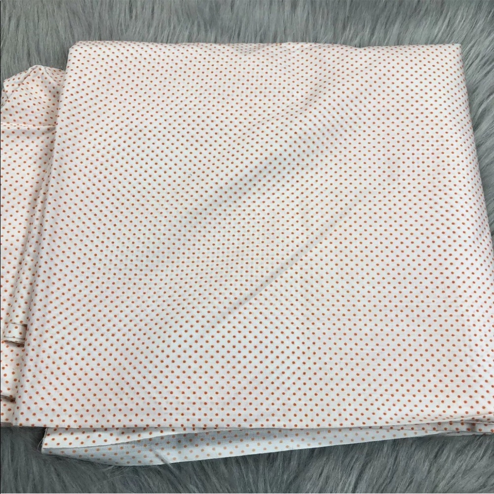 Vintage White Orange Flocked Swiss Dot Fabric Material 2.5 Yards